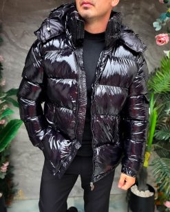 Geaca de bărbați, neagra, groasa, cu gluga - GC878