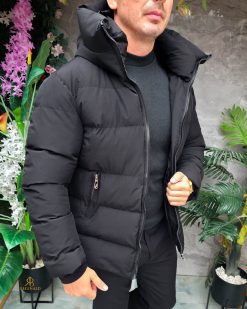 Geaca de bărbați, neagra, groasa, cu gluga - GC885