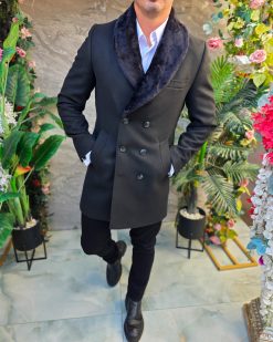 Palton de bărbați, Slim Fit, Negru cu nasturi - PT516