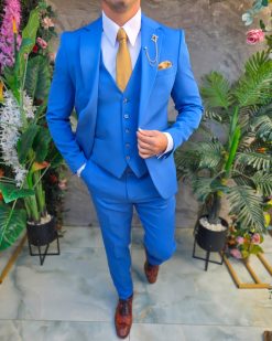 Costum de bărbați, Albastru: Sacou, Vesta si Pantalon- C5381
