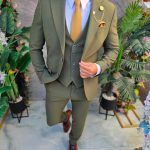 Traje de hombre, verde texturizado: chaqueta, chaleco y pantalón - C5382