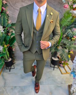 Costum de bărbați, Verde texturat: Sacou, Vesta si Pantalon- C5382