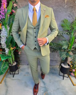 Costum de bărbați, Verde pal: Sacou, Vesta si Pantalon- C5383