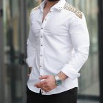 Men's slim fit shirt, white with gold studs - CM530