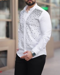 Alternative view of Camasa slim fit de barbati, alba cu pietre negre - CM532