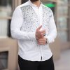 Camasa slim fit de barbati, alba cu pietre negre - CM532