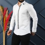 Chemise slim fit pour homme, blanche à motifs - CM544