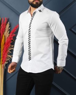 Camasa slim fit de barbati, alba cu model- CM544