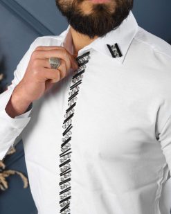 Alternative view of Camasa slim fit de barbati, alba cu model- CM544