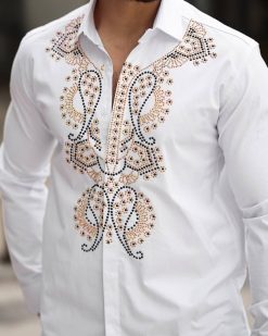 Alternative view of Camasa slim fit de barbati, alba cu model- CM545