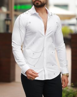 Alternative view of Cămașă alba de bărbați, Slim Fit, cu accesorii - CM510