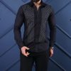 Camasa slim fit de barbati, neagra cu pietre argintii- CM547
