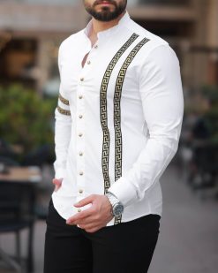 Alternative view of Camasa slim fit de barbati,alba, cu model - CM437