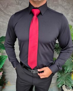 Alternative view of Cămașă neagra de bărbați, Reginald cu nasturi ascunsi, elastica- CM551