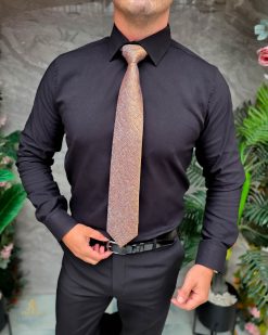 Alternative view of Cămașă neagra de bărbați, Reginald cu nasturi ascunsi- CM549