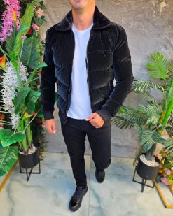 Alternative view of Geaca de bărbați, neagra, groasa, guler de blana - GC866