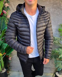 Alternative view of Geaca de bărbați, neagra, groasa, cu gluga - GC869