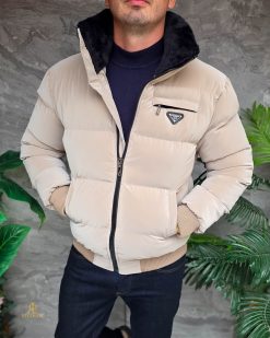 Alternative view of Geaca de bărbați, crem, groasa, blana la guler - GC880