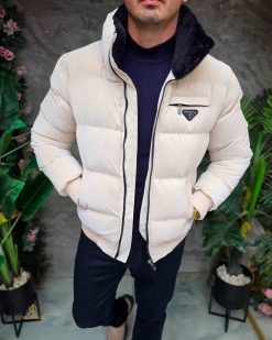 Alternative view of Geaca de bărbați, bej, groasa, blana la guler - GC884