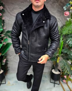 Alternative view of Cojoc gros negru, interior imblanit, slim-fit - GC887