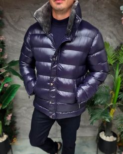 Alternative view of Geaca de bărbați, bleumarin, groasa, cu blana la guler - GC876