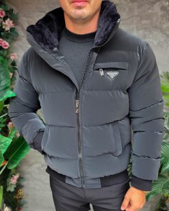 Alternative view of Geaca de bărbați, neagra, groasa, blana la guler - GC883