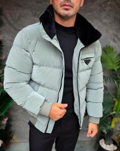 Alternative view of Geaca de bărbați, verde deschis, groasa, blana la guler - GC882