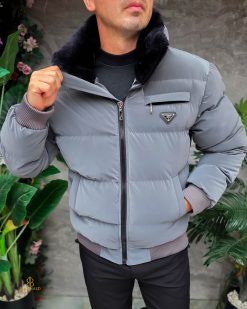 Alternative view of Geaca de bărbați, gri, groasa, blana la guler - GC881