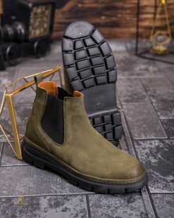 Alternative view of Ghete bărbătești Chelsea din piele naturală întoarsă, verde kaki - GH163