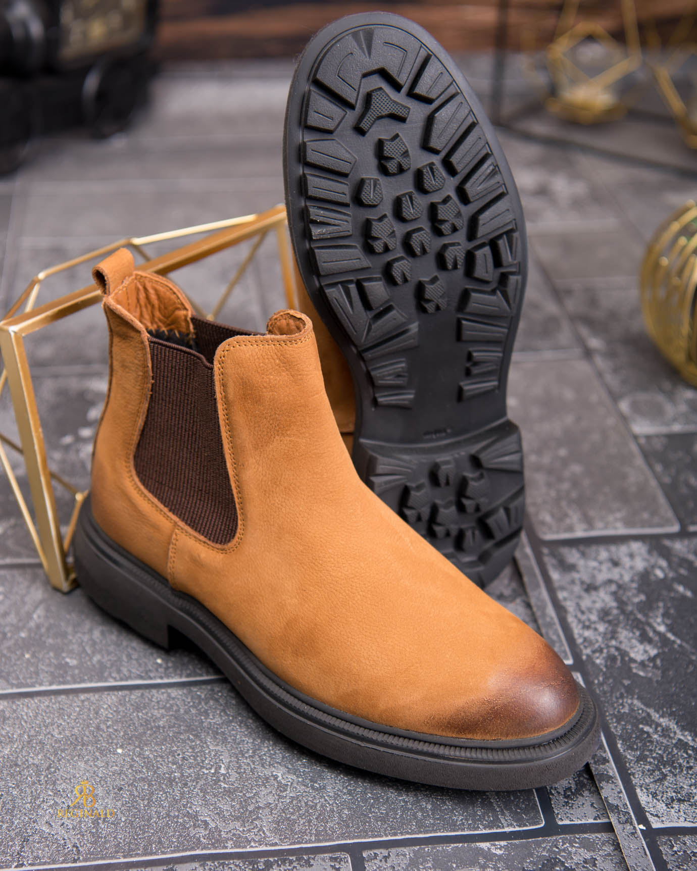 Ghete Chelsea bărbătești camel / cognac – Piele naturală - GH159 - imagine 2