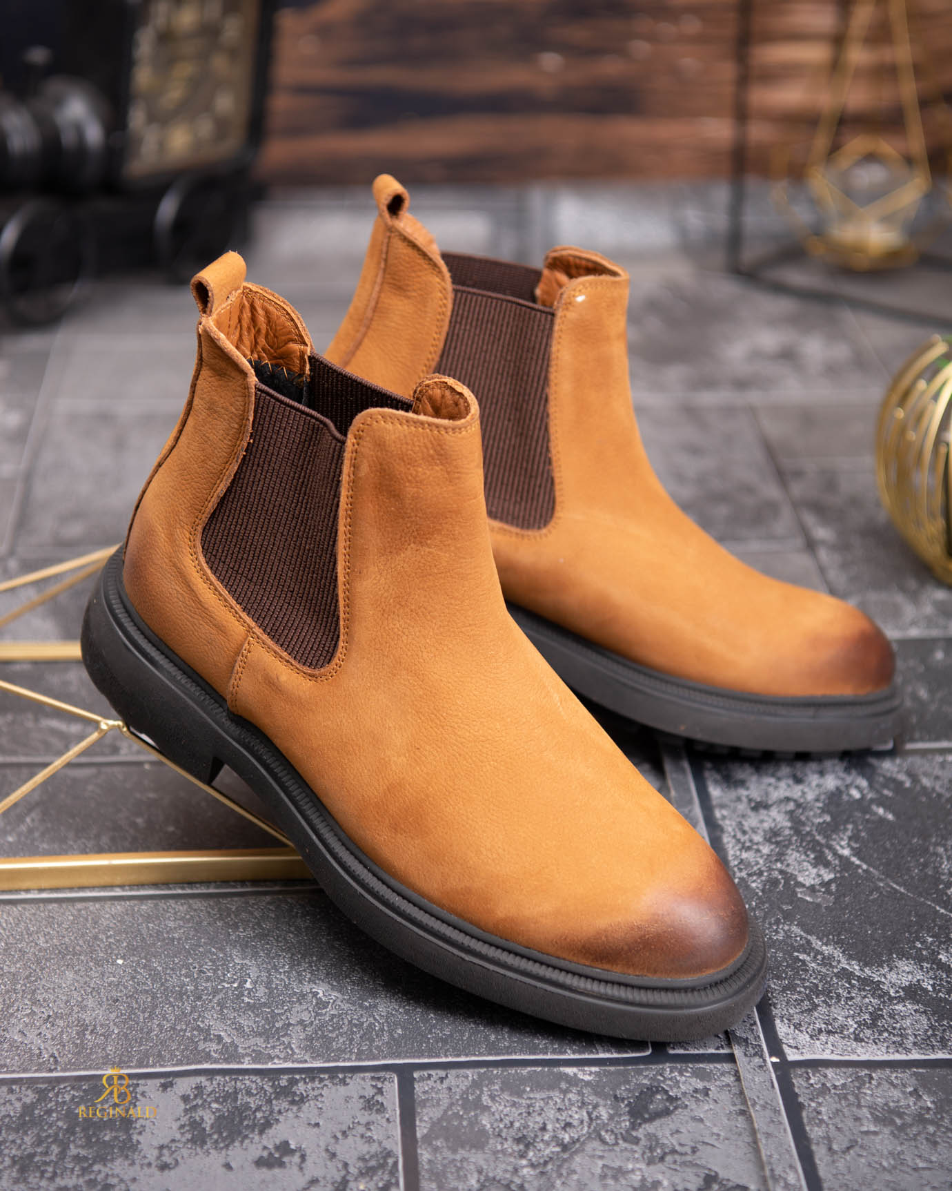 Ghete Chelsea bărbătești camel / cognac – Piele naturală - GH159 - imagine 4