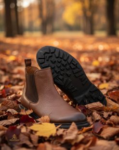 Ghete bărbătești Chelsea din piele naturală maro cognac - GH162