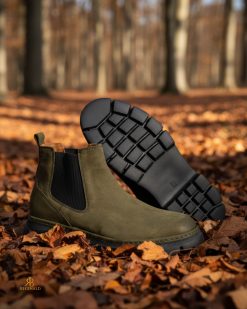Ghete bărbătești Chelsea din piele naturală întoarsă, verde kaki - GH163