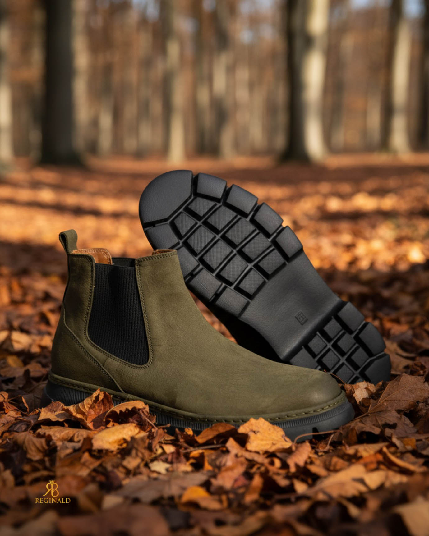 Ghete bărbătești Chelsea din piele naturală întoarsă, verde kaki - GH163