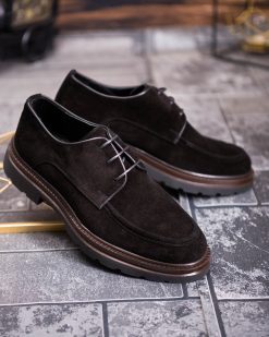 Alternative view of Pantofi Bărbătești din Piele Întoarsă Neagră – Talpă Antiderapantă-P1947