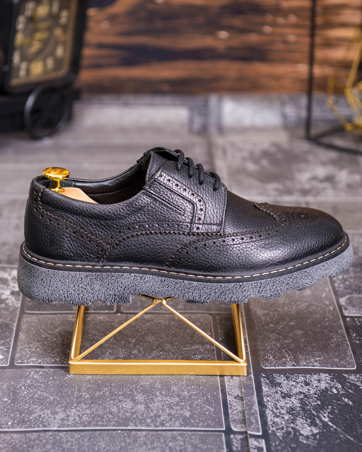 Pantofi Bărbătești din Piele Naturală – Model Brogue cu Talpă Groasă - P1946 - imagine 2