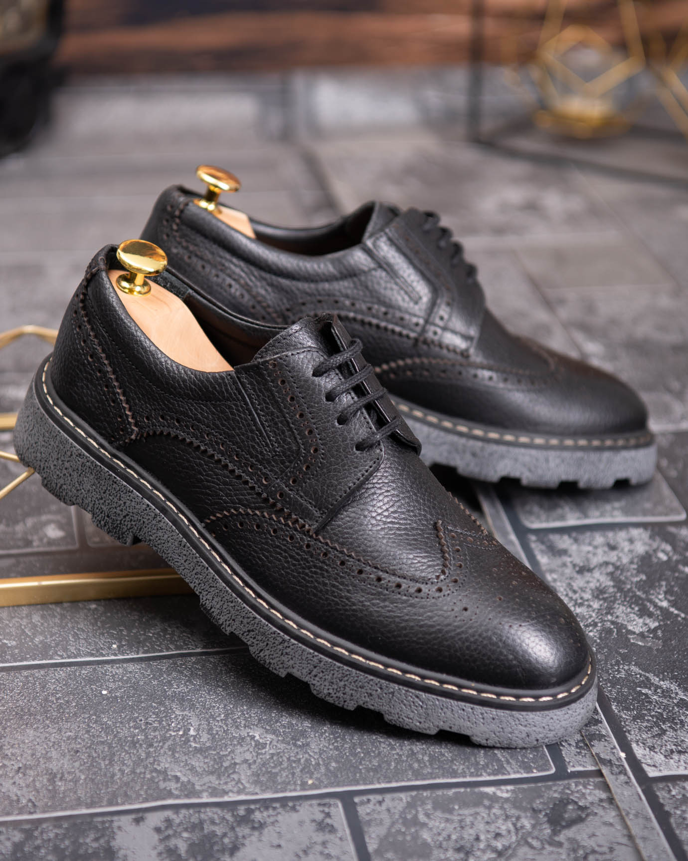 Pantofi Bărbătești din Piele Naturală – Model Brogue cu Talpă Groasă - P1946 - imagine 3