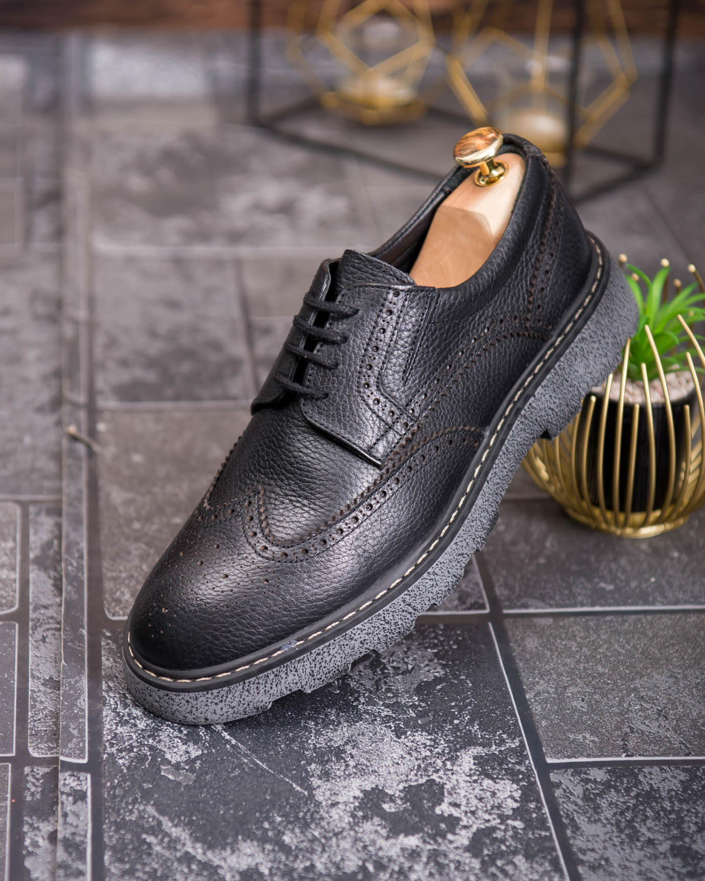 Pantofi Bărbătești din Piele Naturală – Model Brogue cu Talpă Groasă - P1946 - imagine 4