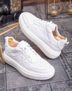 Alternative view of Adidași bărbătești din piele naturală – model premium, albi, talpă groasă - AD886