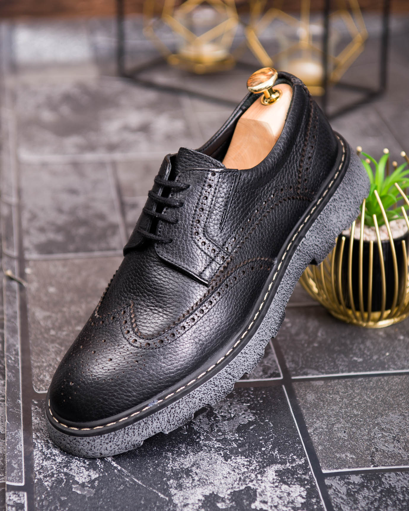 Pantofi Bărbătești din Piele Naturală – Model Brogue cu Talpă Groasă - P1946 - imagine 7