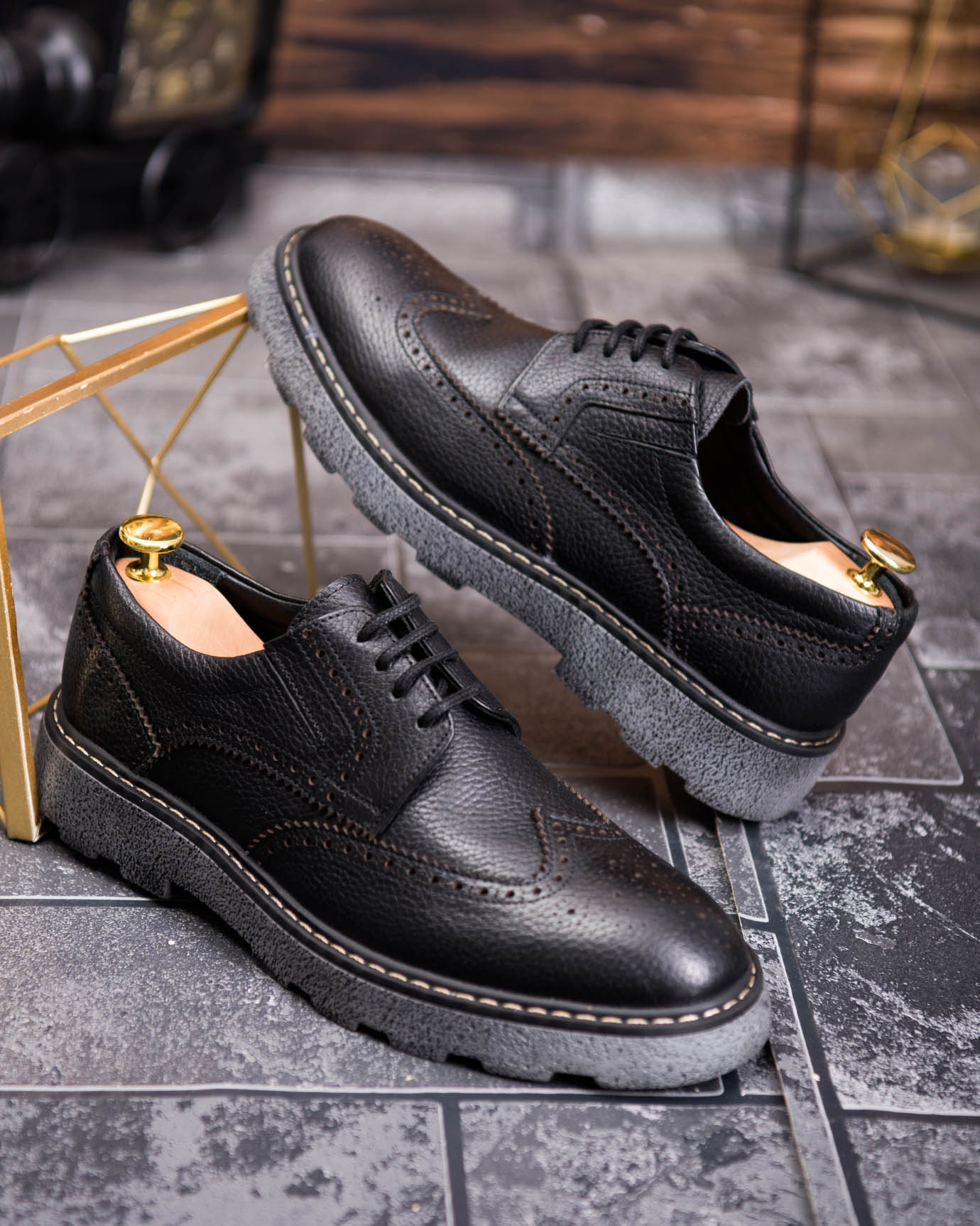 Pantofi Bărbătești din Piele Naturală – Model Brogue cu Talpă Groasă - P1946 - imagine 5