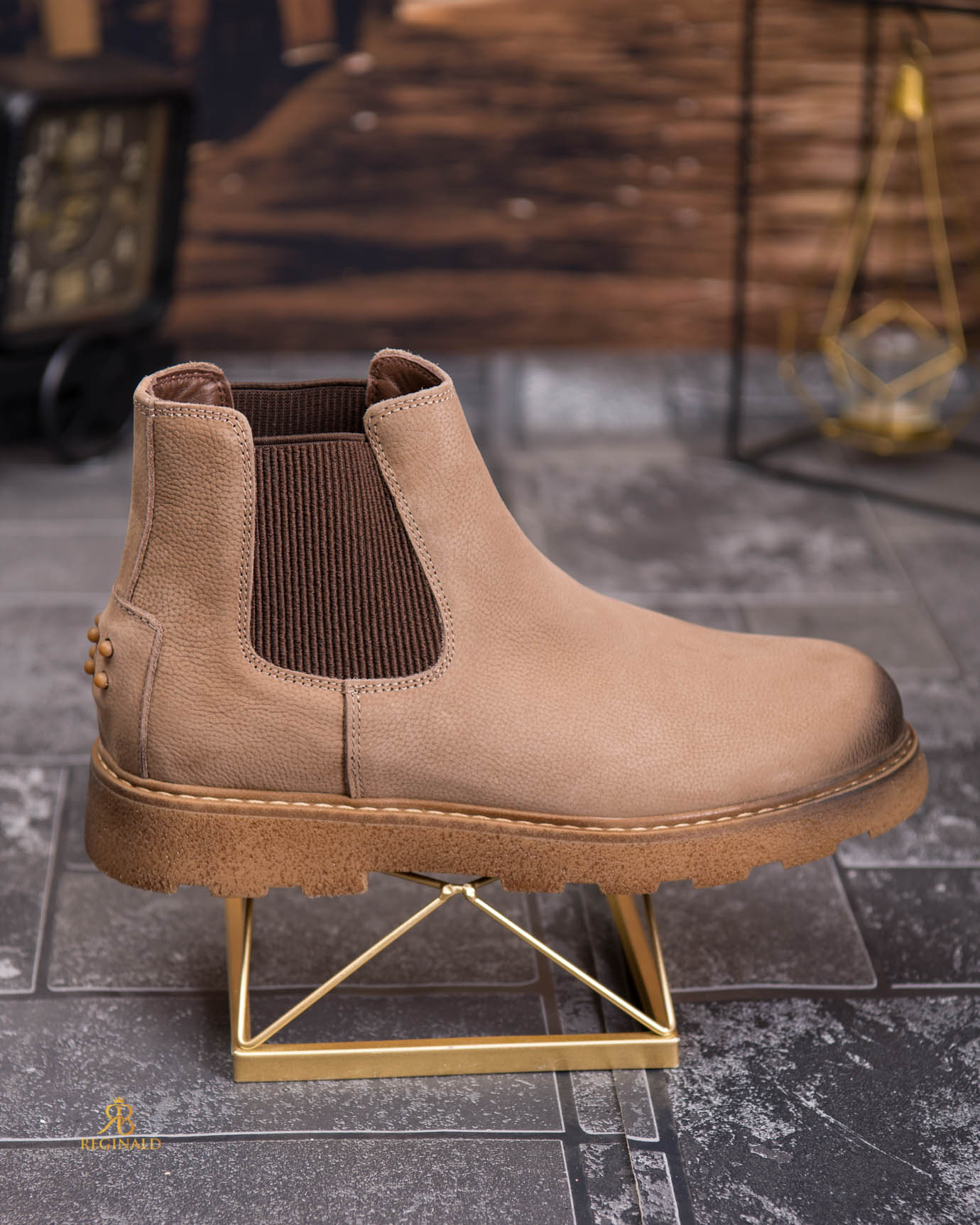 Ghete bărbătești Chelsea din piele naturală – beige sand - GH164 - imagine 8