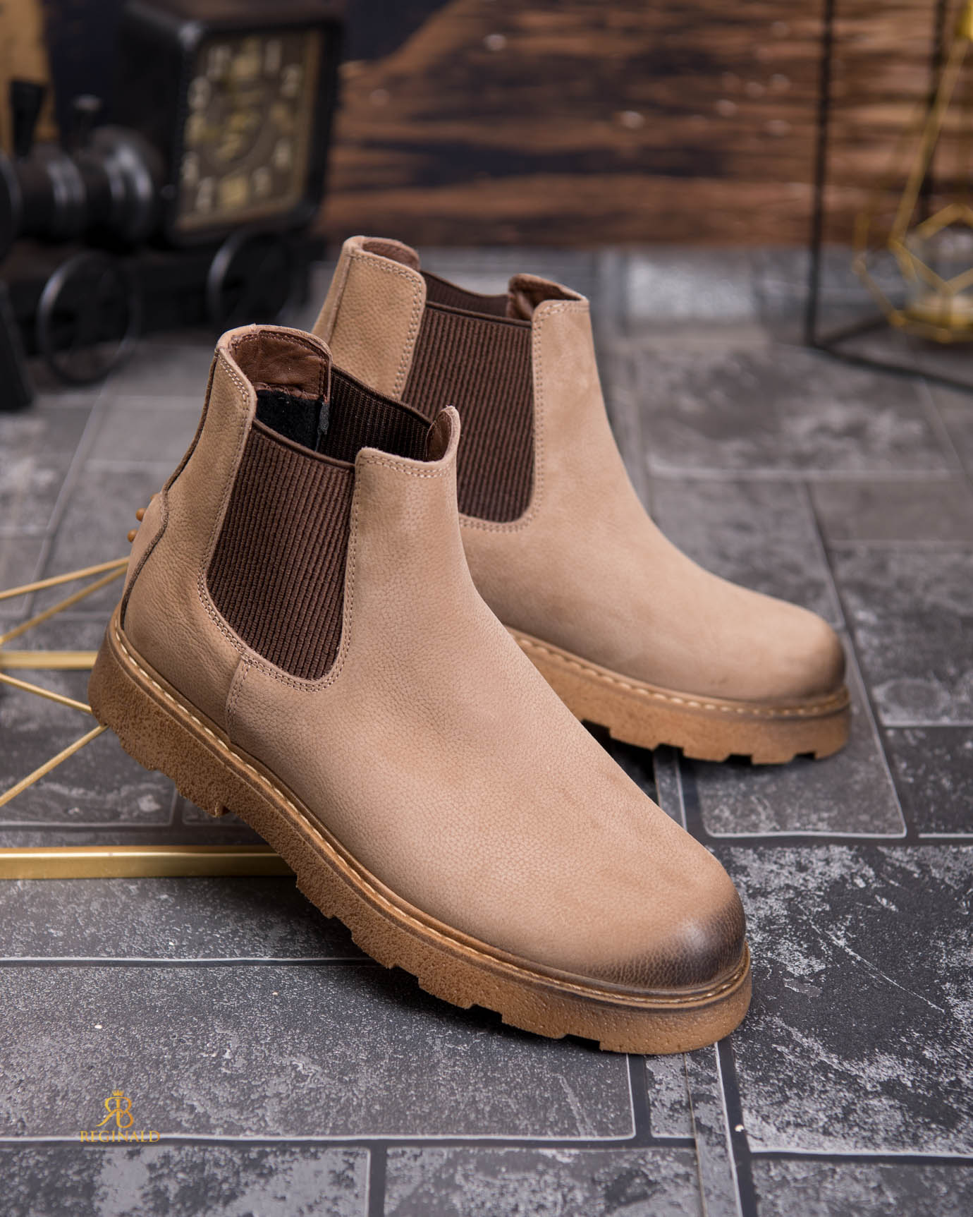 Ghete bărbătești Chelsea din piele naturală – beige sand - GH164 - imagine 9