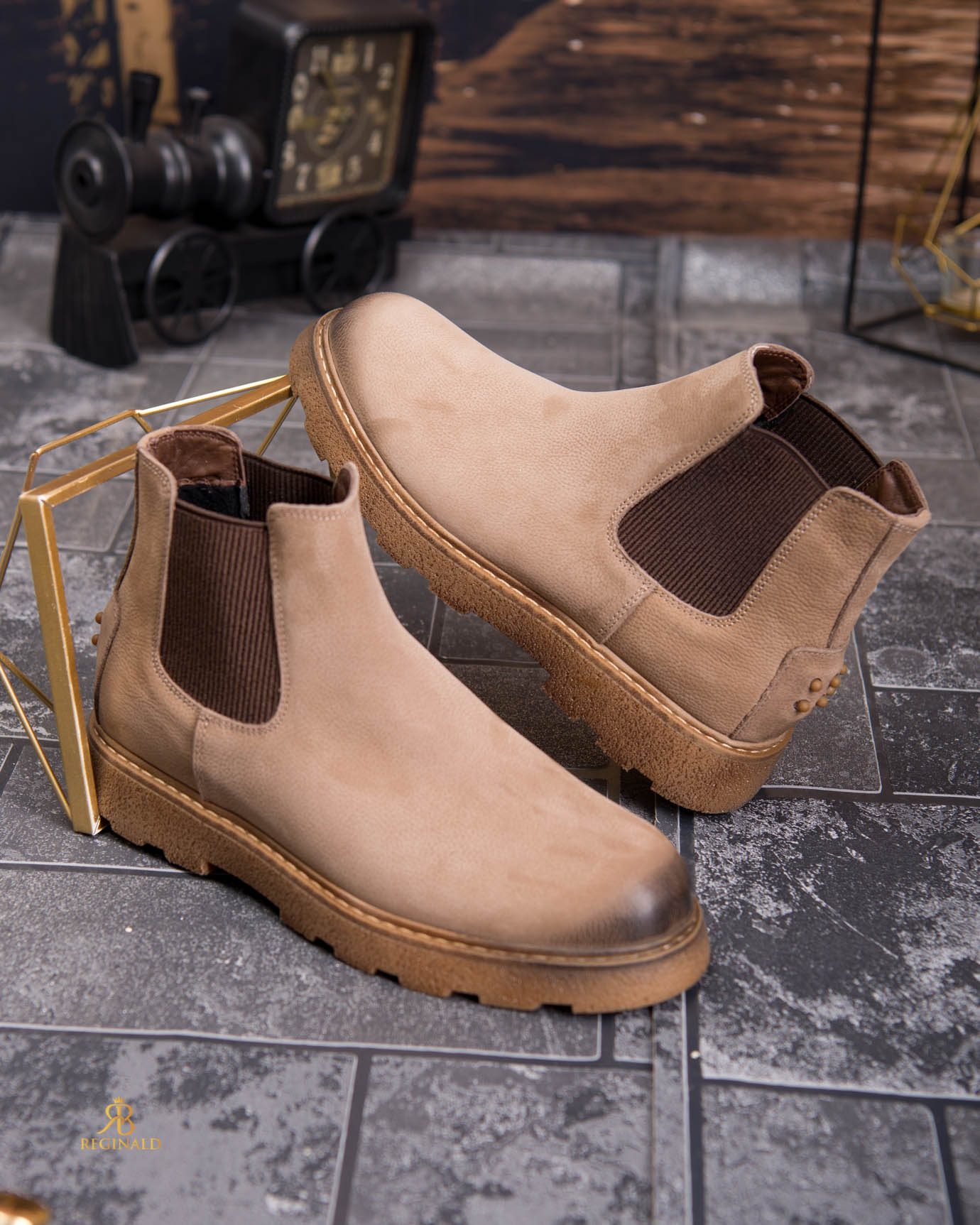 Ghete bărbătești Chelsea din piele naturală – beige sand - GH164 - imagine 11