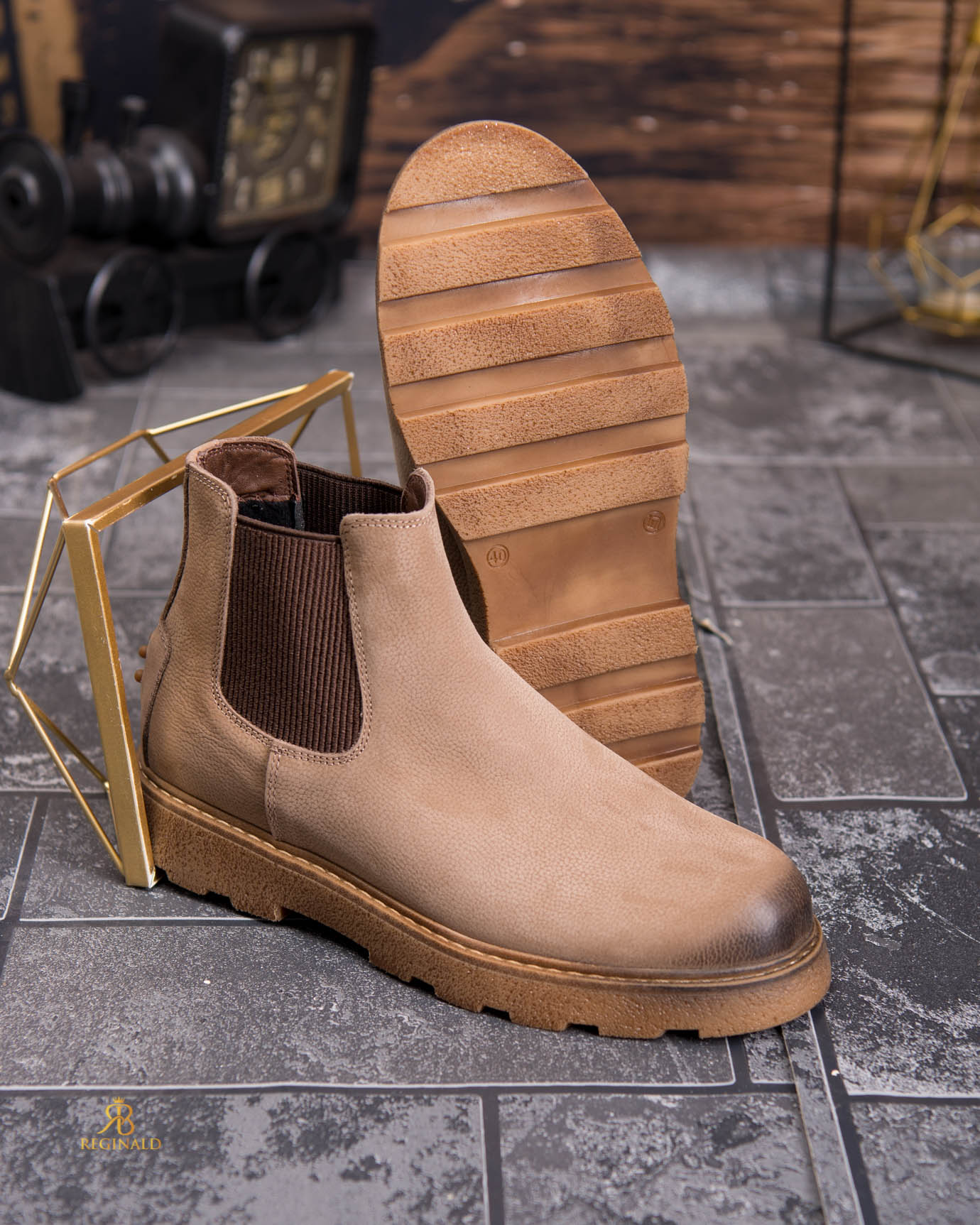 Ghete bărbătești Chelsea din piele naturală – beige sand - GH164 - imagine 6