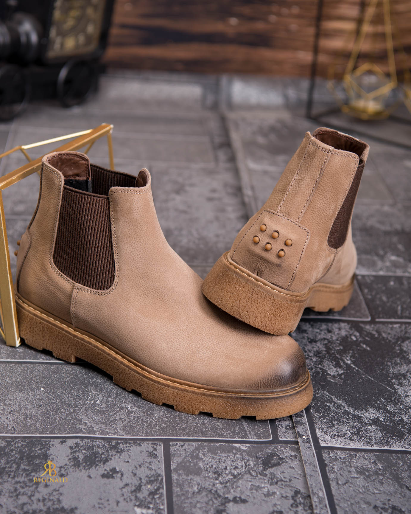 Ghete bărbătești Chelsea din piele naturală – beige sand - GH164 - imagine 7