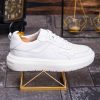 Adidași bărbătești din piele naturală – model premium, albi, talpă groasă - AD886