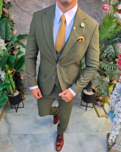 Alternative view of Costum de bărbați, Verde texturat: Sacou, Vesta si Pantalon- C5382