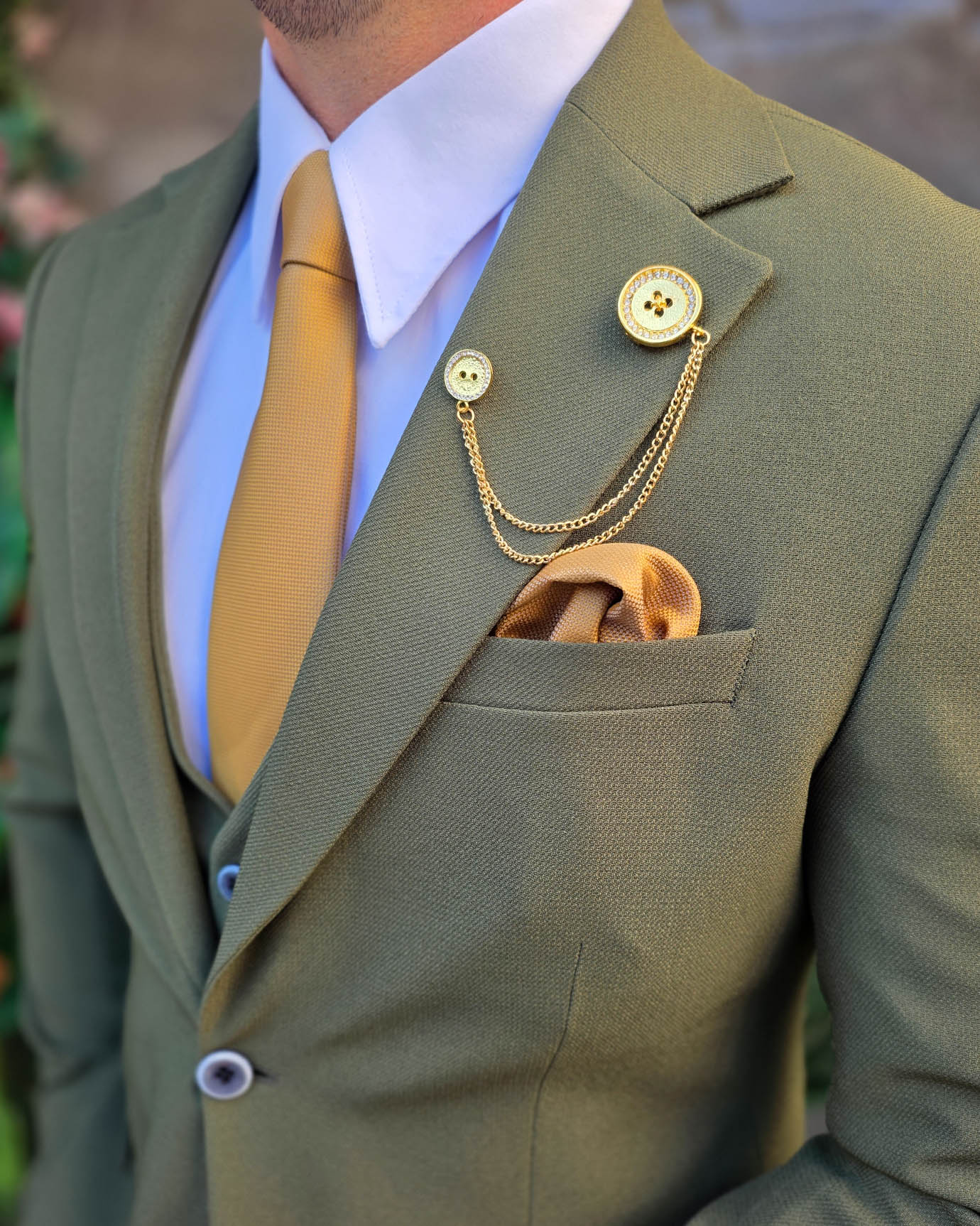 Costum de bărbați, Verde texturat: Sacou, Vesta si Pantalon- C5382 - imagine 7