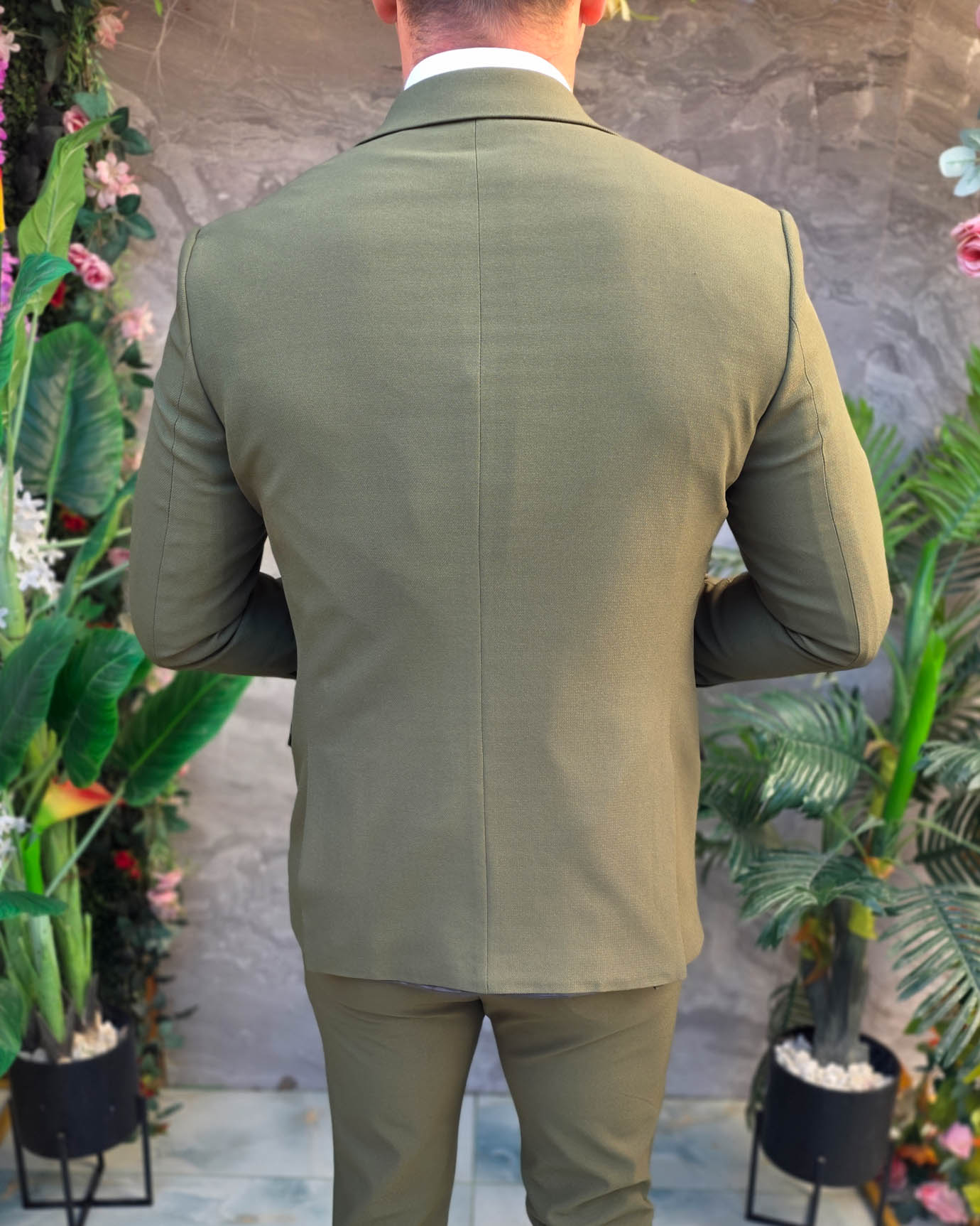 Costum de bărbați, Verde texturat: Sacou, Vesta si Pantalon- C5382 - imagine 8